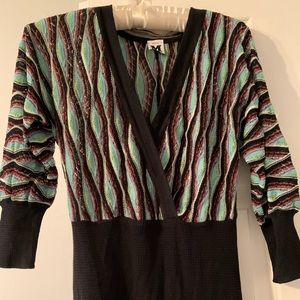 Missoni knit dress, size 42 (6), original tags attached, black, lime green, aqua